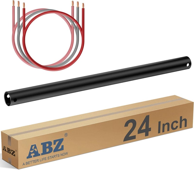 AB-Z 24 Inch Ceiling Fan Downrod Accessories with Extended Cord, 2 FT Downrod for Ceiling Fan Not Threaded (Black) - Image 1